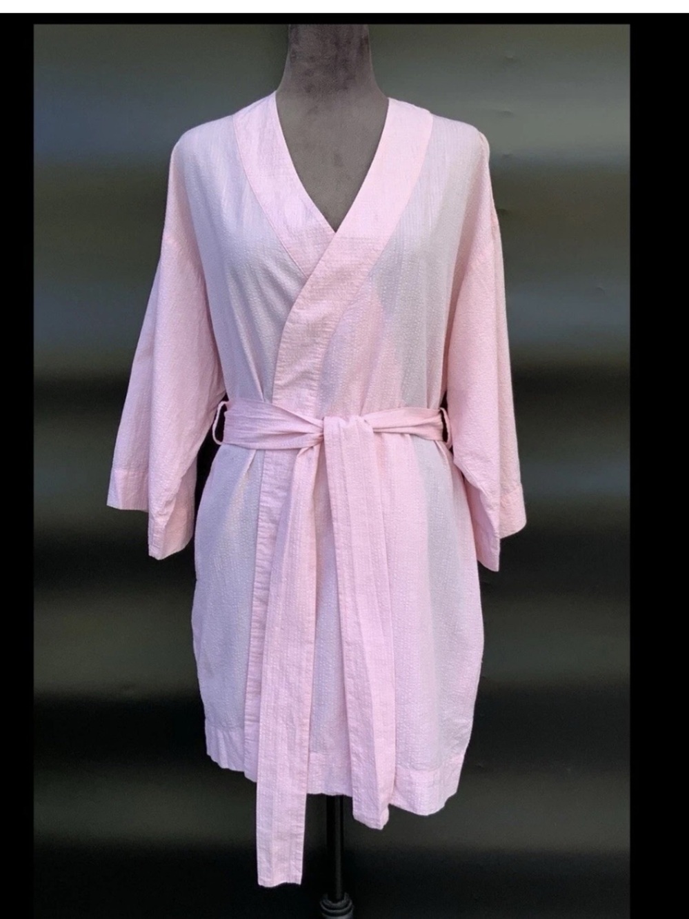UGG Pink Lightweight Seersucker Textured Cotton Tencel Wrap Robe Size S Pockets